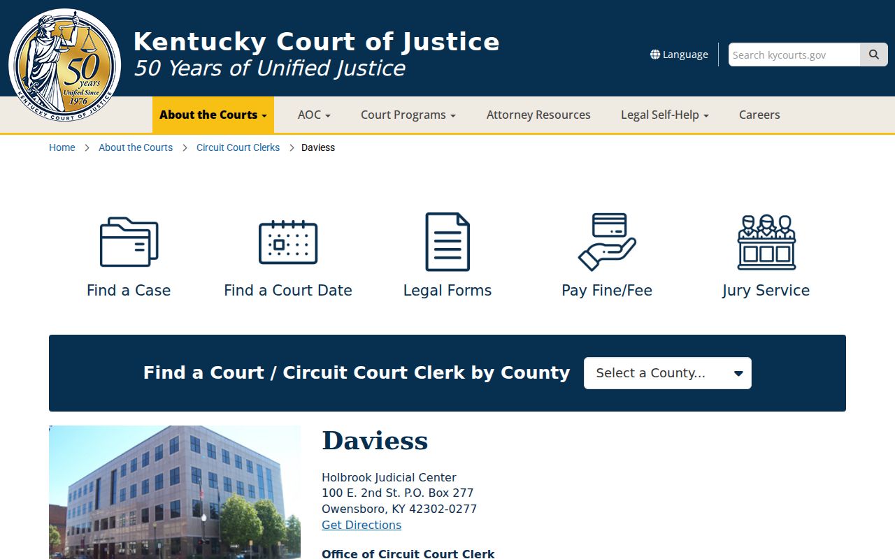 Daviess County criminal court cases at the Holbrook Judicial Center