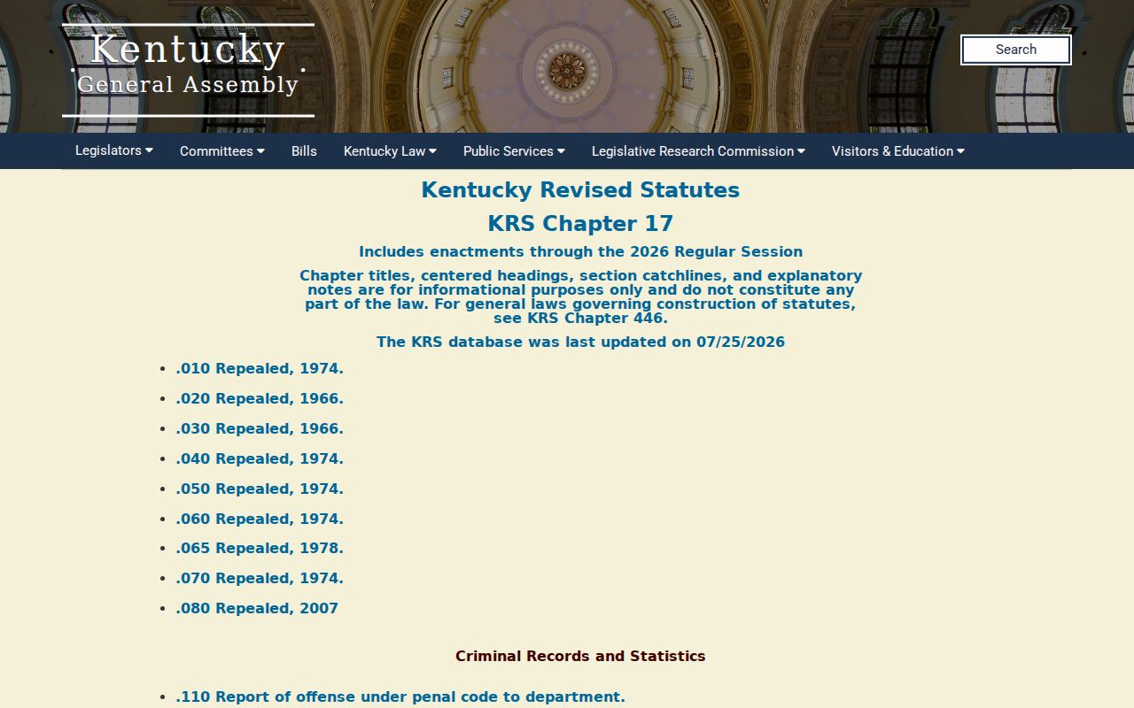 Kentucky statutes governing Daviess County sex offender registry records