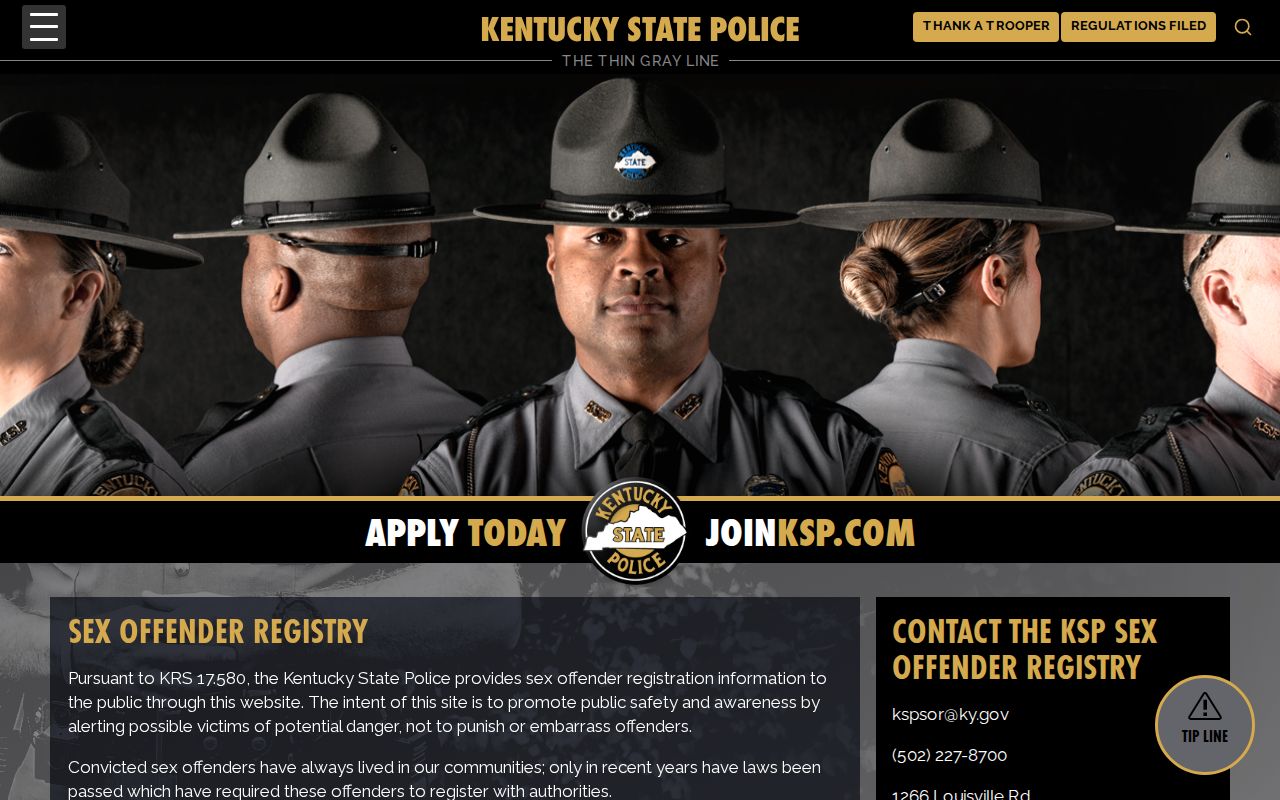 Kentucky State Police page for Daviess County sex offender searches